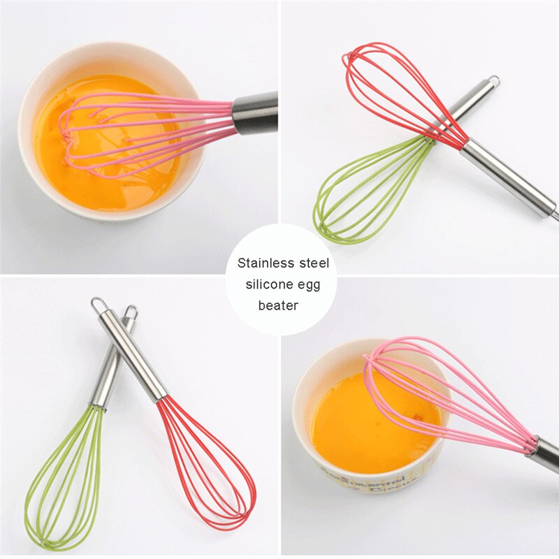 Silicone Whisk Stainless Steel Handle Egg Beater Kitchen Utensils for Blending Whisking Beating and Stirring Kitchen Egg Tools