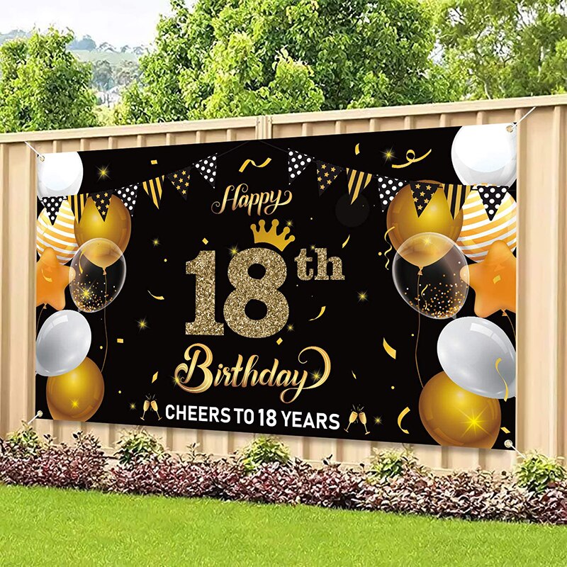 Happy 18th Birthday Backdrop Banner Cheers to 18 Years Background Banner Decor Parties Supplies Indoor Outdoor Photo Booth Props