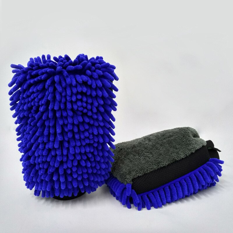 Double face grand lavage de voiture gants Chenille corail velours lavage de voiture gants imperméables ne pas blesser la peinture corail insecte voiture serviette: Bleu