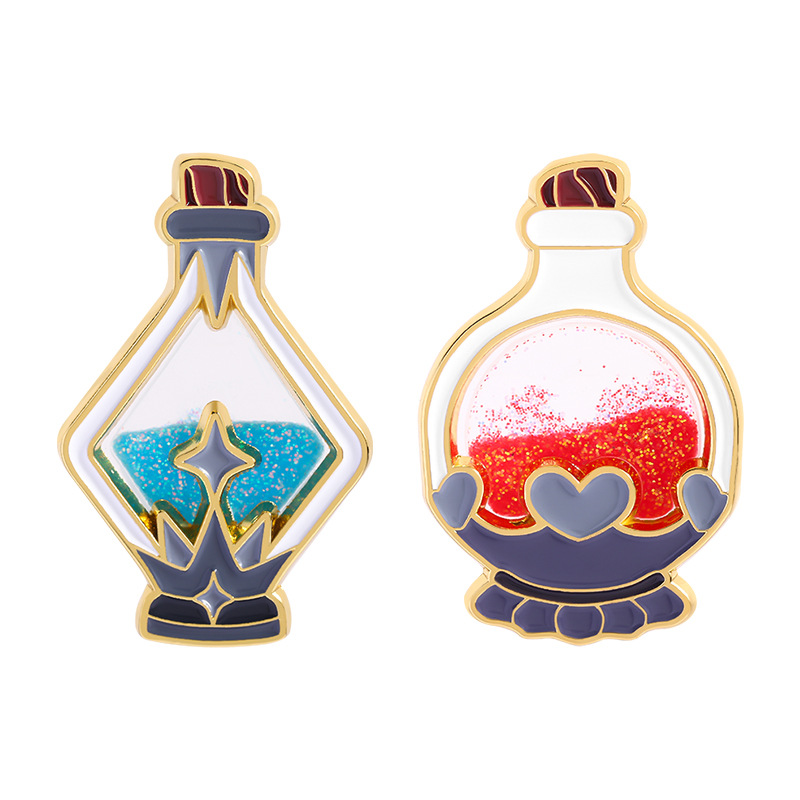 Glitter Magic Potion Bottle Enamel Pins Love Heart Star Witch Brooches Cute Fantasy Lapel Badges Jewelry For Girls: SKY BLUE