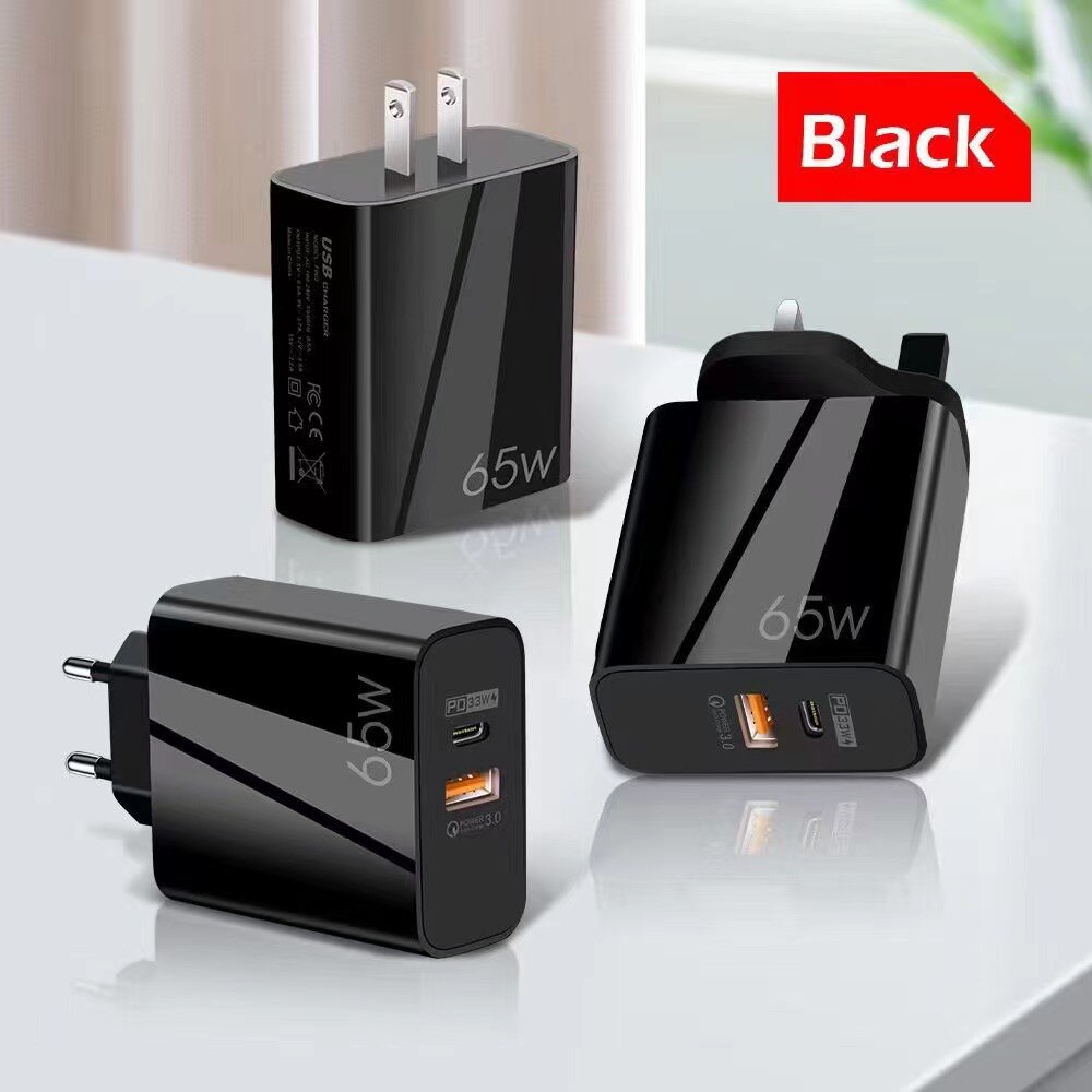 65W GaN caricabatterie USB C adattatore Multi estensione PD 3.0 per Iphone 13,12 MacBook Laptop Wall Charge UK US EU Plug Charge Port: black / UK