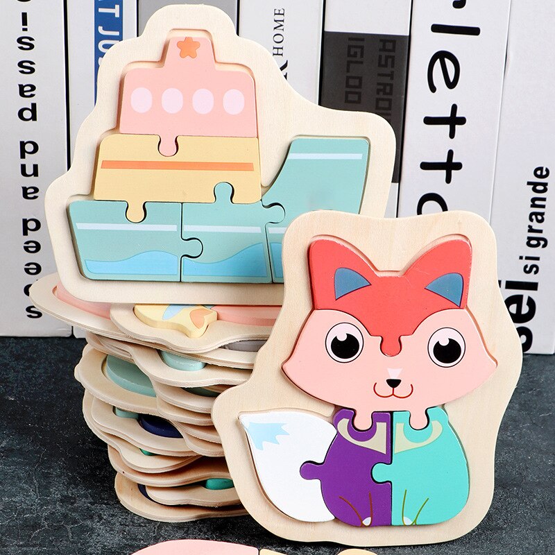 Kids Wooden Puzzles Macaron Colorful Animal Jigsaw Puzzle Toys For Toddler Puzzle Early Educational Toys For Child