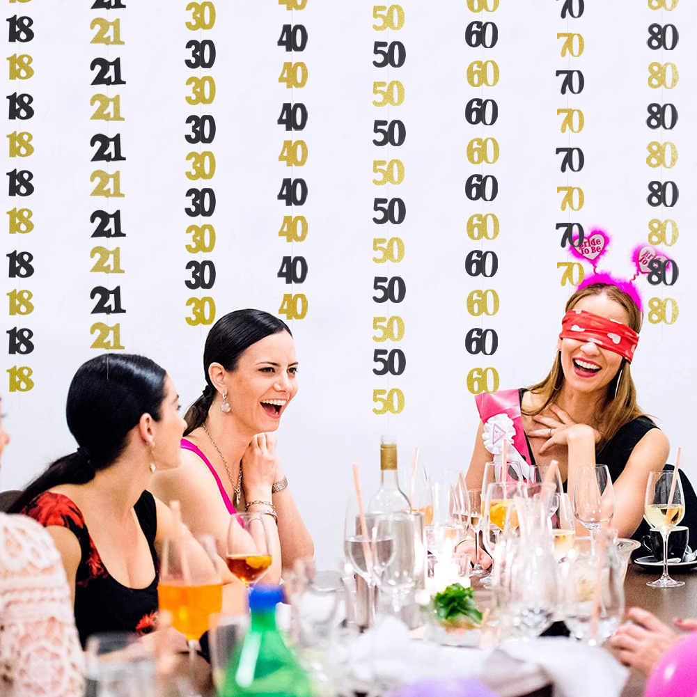 30 Jaar Oud Verjaardag Papier String 18 Jaar Oud 21 Jaar Oude Zwarte Goud Verjaardagsfeestje Decoratie Pull Vlag Bunting decoratie