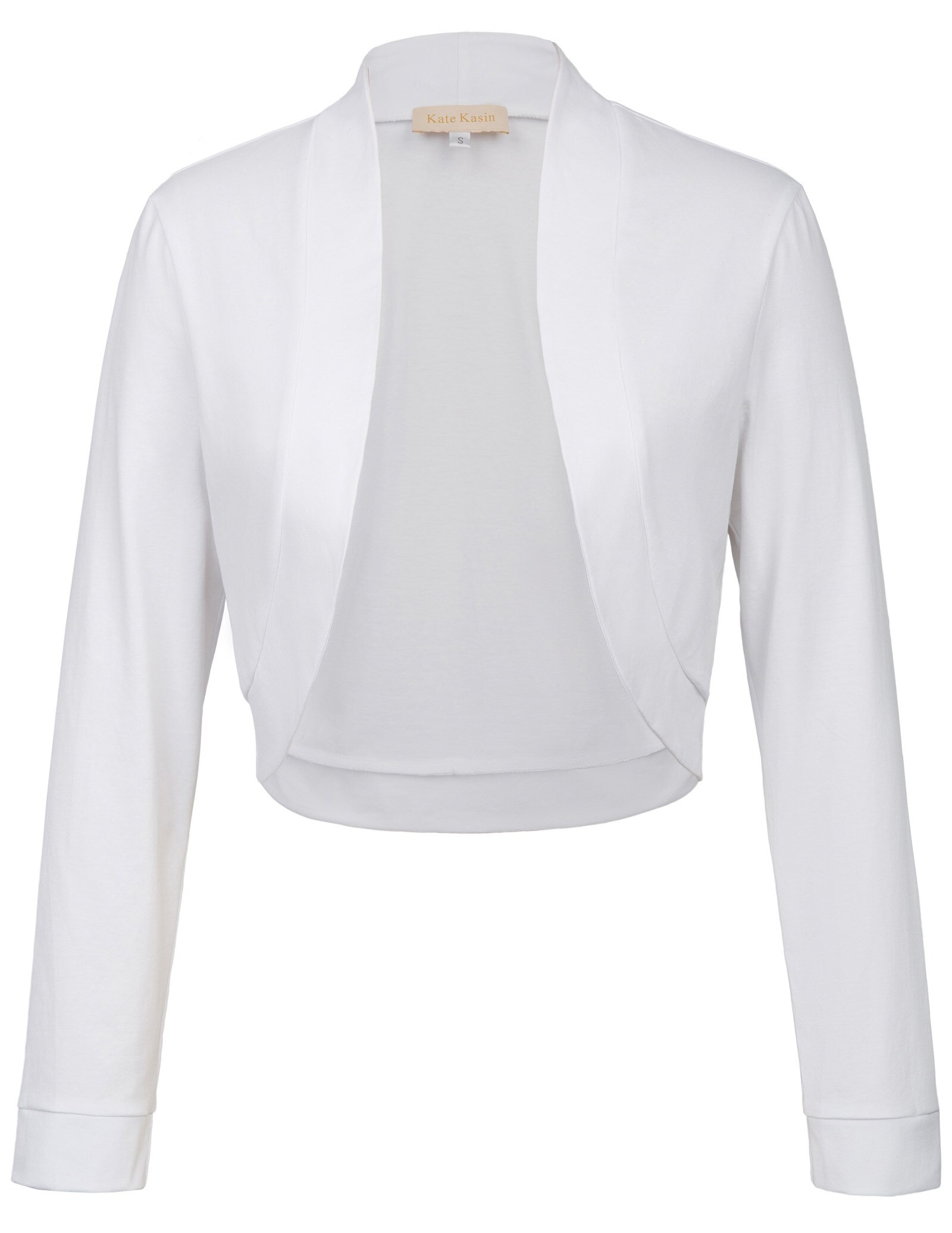 Kate Kasin mujeres Bolero de manga larga señoras Slim abrigos abertura en la parte delantera Stitch Bolero recortado Chaqueta de algodón de Tops prendas de vestir exteriores: White / L