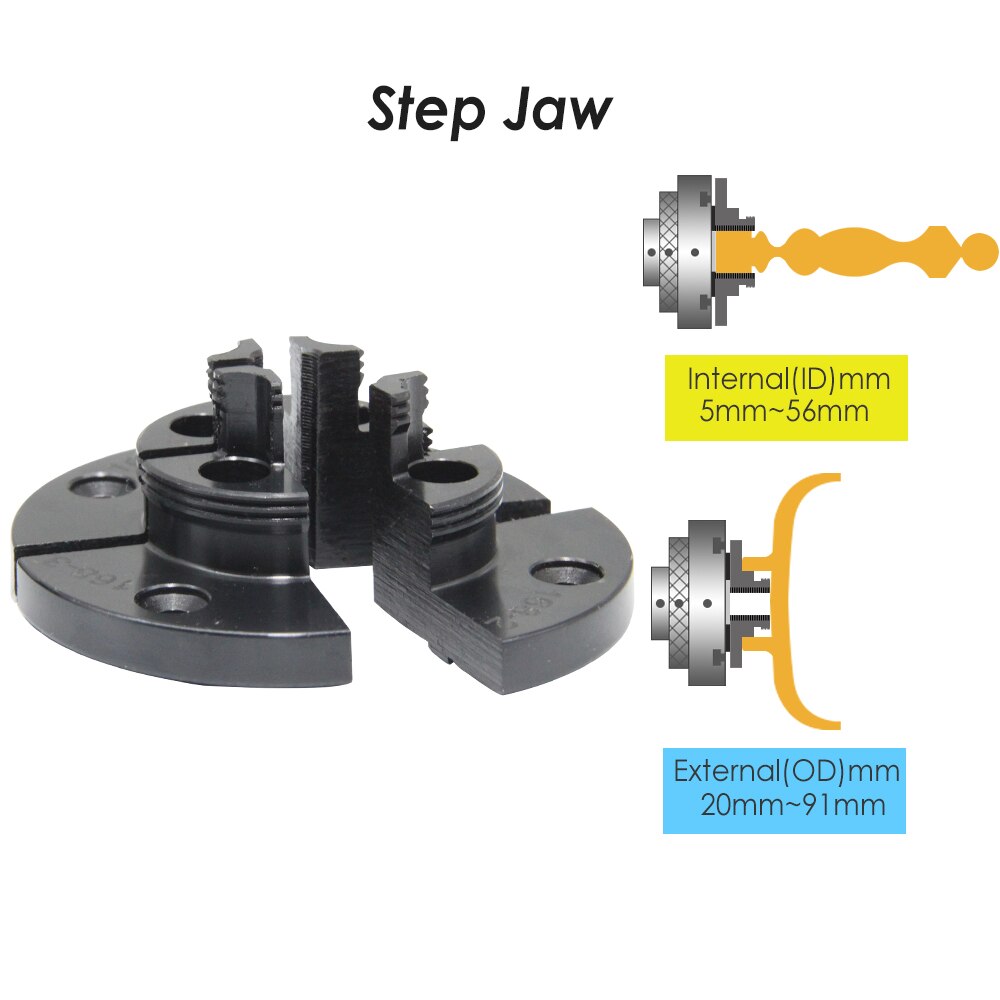 Woodworking Lathe Chuck Wood Spin Chuck Self-centering Linkage Bevel Gear Chuck Round Claw 4 Four-jaw Chuck: 1 x Step Jaw