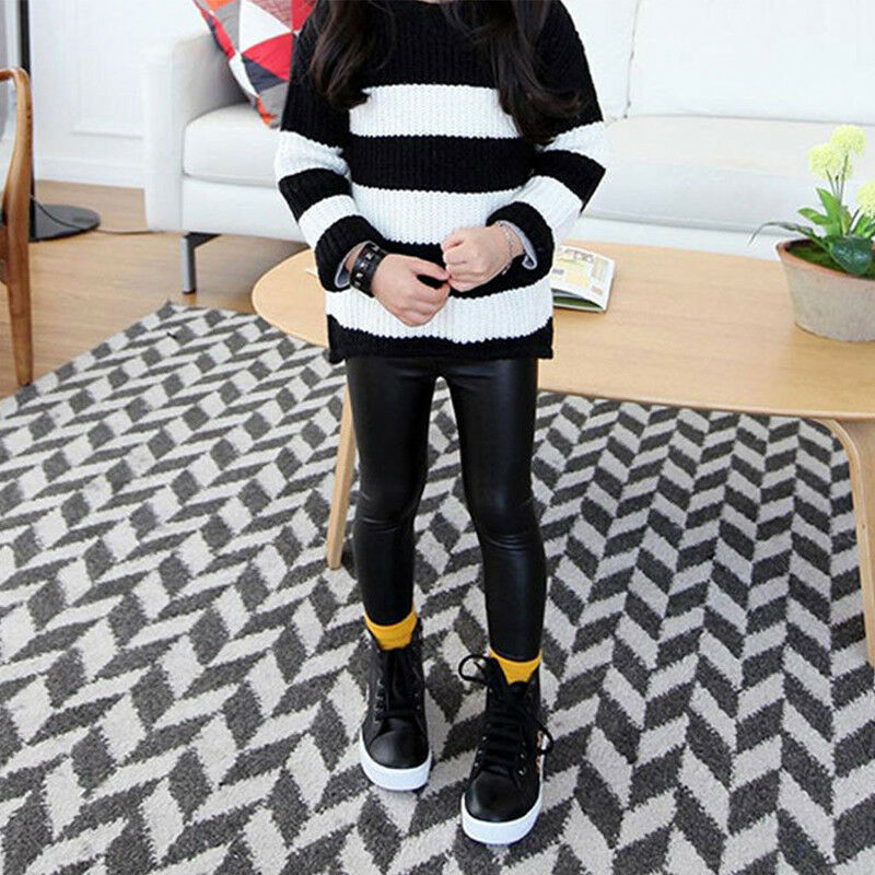 Barn pu läderbyxor tjejer babys stretch bomullsbyxor smala småbarn leggings ropa de niñ os 2 a 8 años