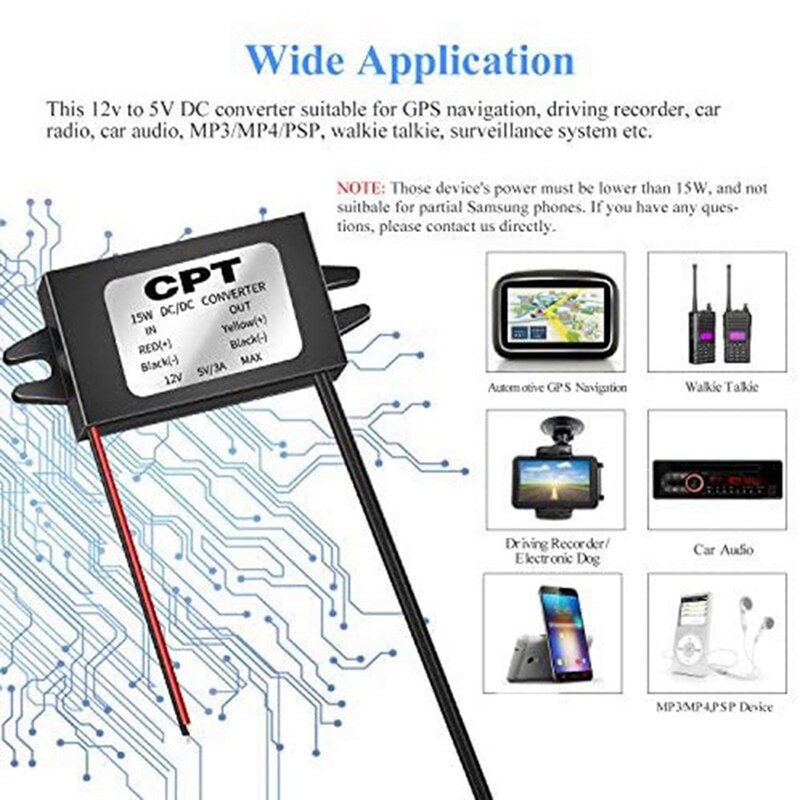 DC Converter 12V To 5V 3A 15W DC USB Converter Buck Module With 2 USB Output Power Adapter