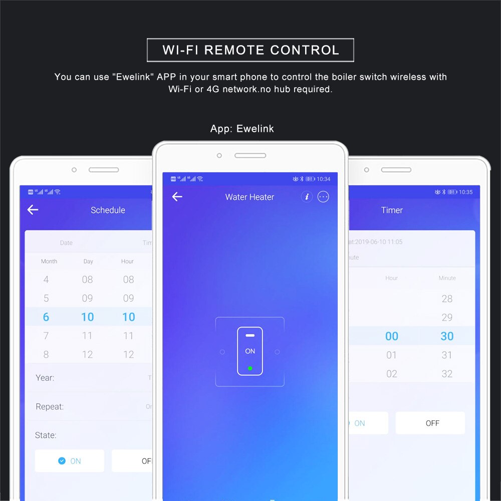 Smart Wifi Water Heater Boiler Switch 20A 3000W Glass Panel High-Power Timmer Mobile APP Voice Control with Alexa Google Home