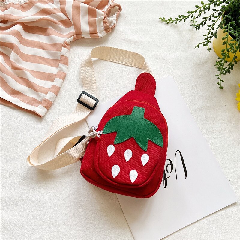 Bolso de mano para niños, de fresa, bolso cruzado, para chicas, bandolera de hombro al aire libre: Rojo