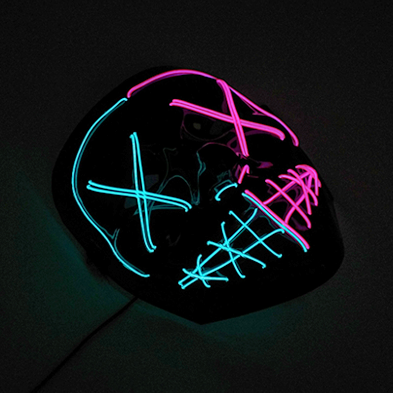 Masque facial effrayant et brillant pour Halloween, couleurs mélangées sans fil, masque de Purge LED lumineux, masque lumineux d'horreur, accessoires de Cosplay pour adultes, Costume