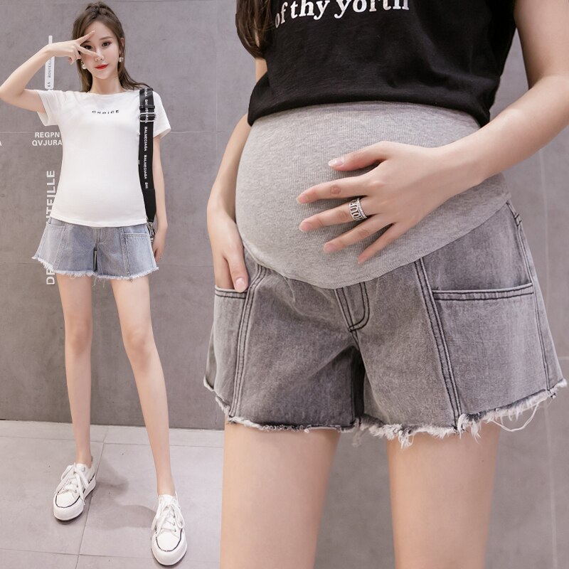 Sommer fødselspermisjon korte jeans bomull mage loos uformelt shorts lommer bunner til graviditet kvinner gravid denim jean