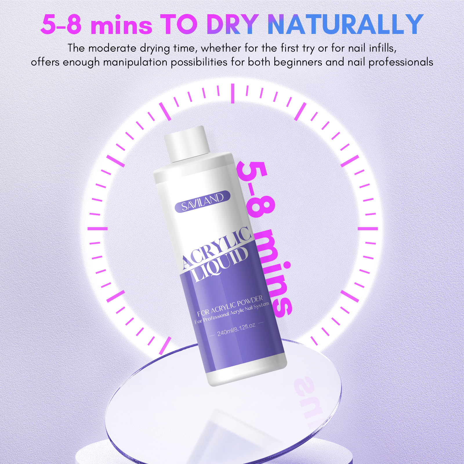 Saviland-líquido acrílico para uñas monomero, 240ml, con 3 uds., pinceles acrílicos, tamaño 8/10/14 para extensión de uñas en polvo acrílico, salón DIY