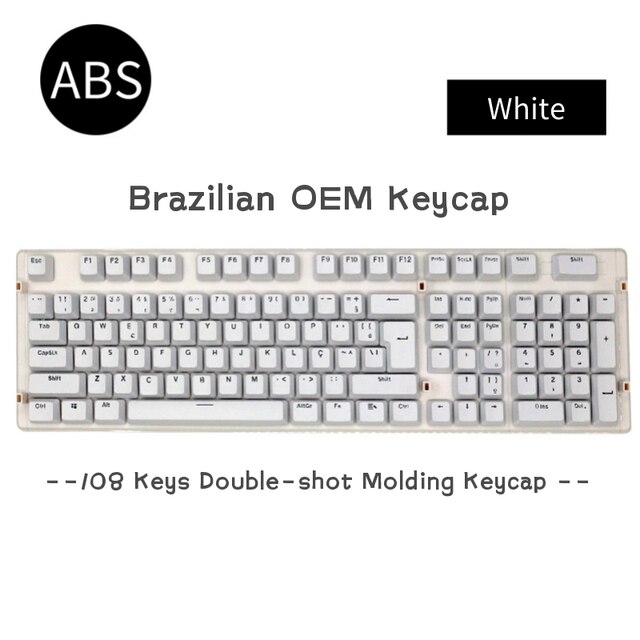 Teclas abnt2 108 teclas para jogos, teclado mecânico oem, transparente, injeção de cores duplas, teclas para teclado gamer: White