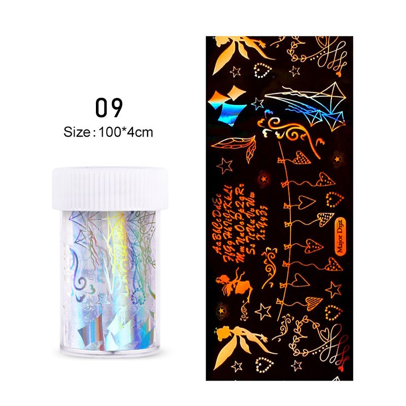 4*100Cm/rouleau holographique ongles Film flamme papillon Smiley Graffiti Nail Art transfert autocollant eau toboggan Nail Art décalque bricolage: 09