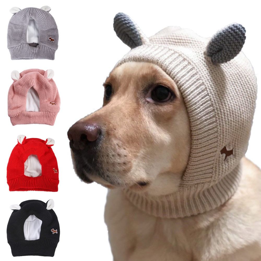 1Pc Rustige Hond Oorkappen Geluidsbescherming Huisdier Oren Bedekt Gebreide Muts Angst Verlichting Winter Warme Oorkappen Voor Middelgrote Honden