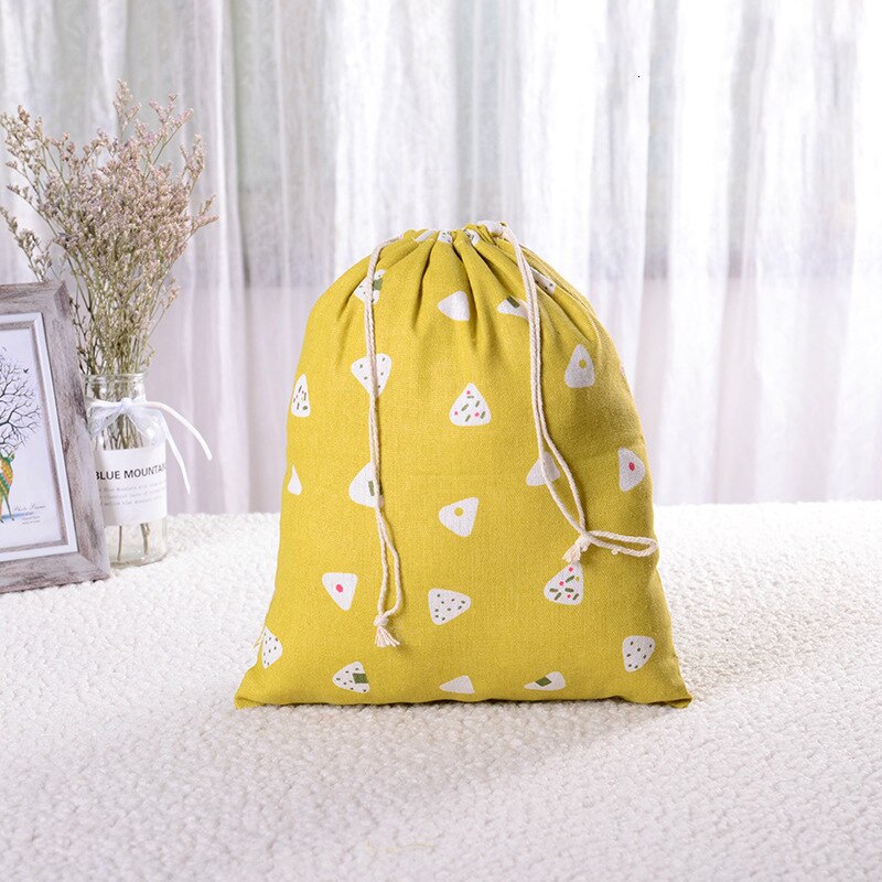 Simple estampado de algodón bolsa con cordón bolsa de embalaje para bolsa de joyería de Navidad bolsa de viaje bolsa de almacenamiento: YELLOW M