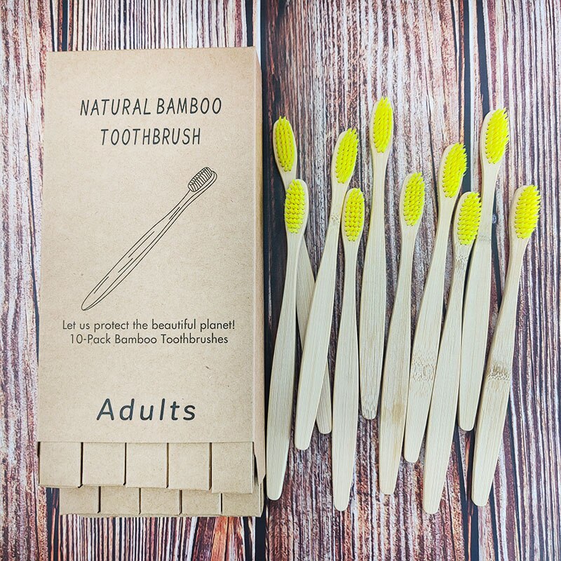10pcs mixed color bamboo toothbrush Eco Friendly wooden Tooth Brush Soft Tip Charcoal adults oral care with box: 1167-N-1