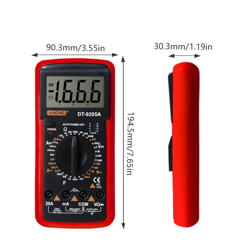 DT9205A hFE AC DC LCD Display Electric Handheld Tester Meter Digital Multimeter Multimetro Ammeter Multitester
