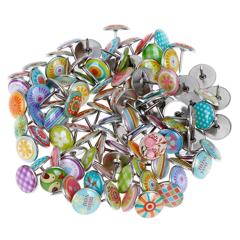100 Uds flores hechas con frutas prendedores de Metal de colores papel variado mapa corcho tabla tapado fijación chincheta Pin Oficina escuela suministros