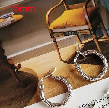 MLKENLY 100% 925 argent Sterling or argent sans fin cercle boucles d'oreilles pour les femmes personnalité torsion fil ouverture boucle d'oreille: silver 15mm