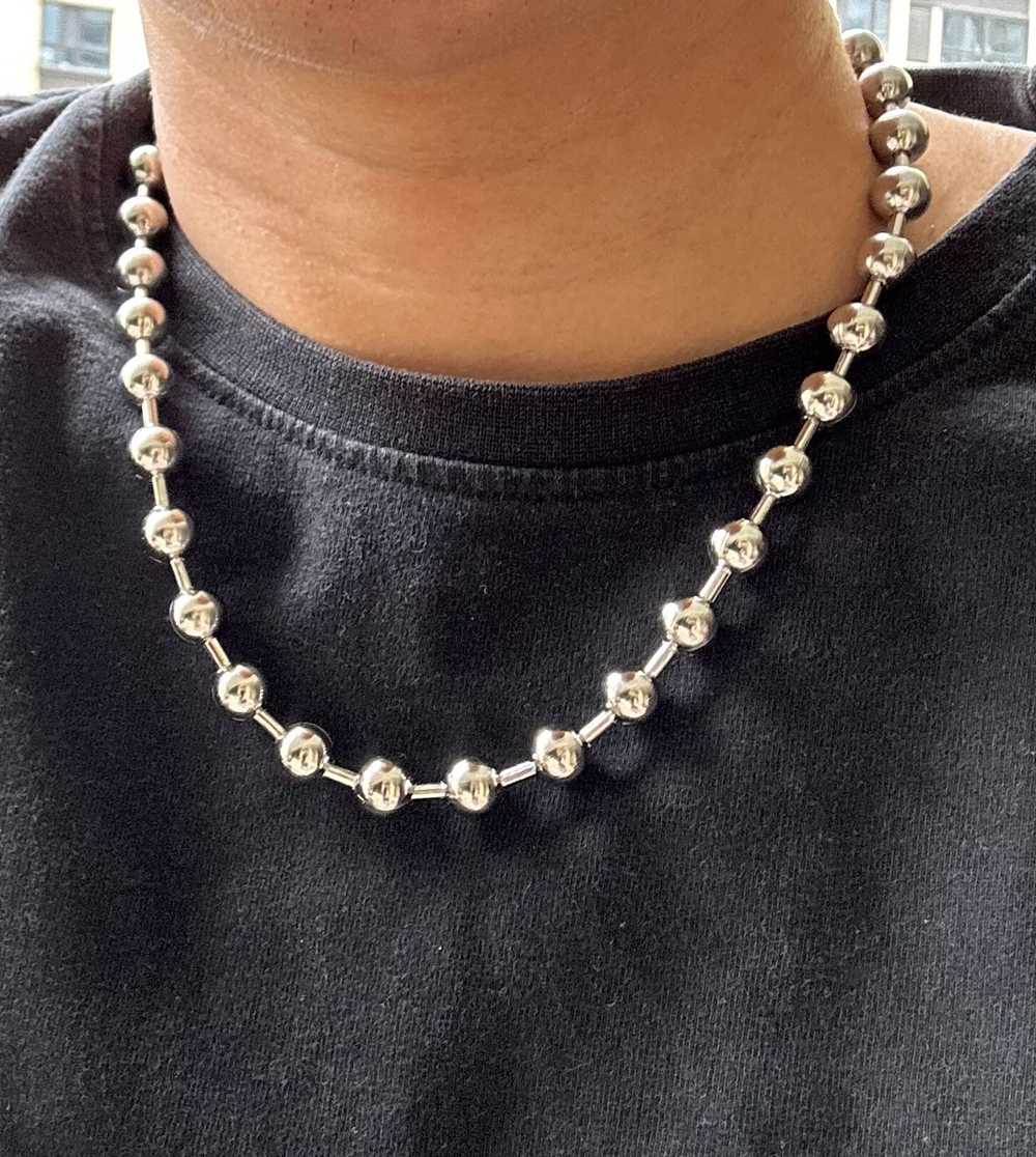 Grunge Y2K declaración de gran tamaño 10mm cadena de bolas gargantilla collar plateado hecho a mano gótico Unisex hombres mujeres joyería gruesa: Color acero