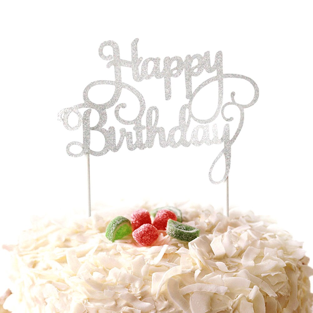 Cupcake cake topper grattis på födelsedagen flaggor dubbel pinne för familjens födelsedagsfest bakning dekoration tillbehör  mu8669: Silver-