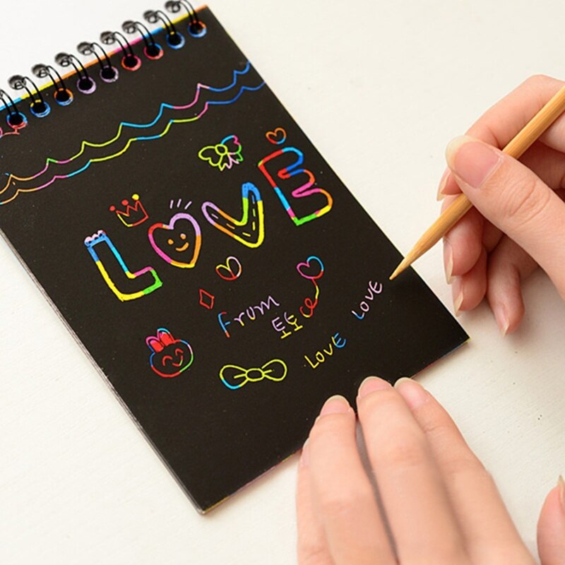 Writing Paper DIY Children Educational Toys Fun Doodling Scratch Kids Graffiti Colorful Black With Wood Stick