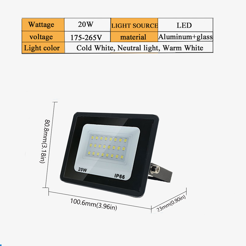 Projecteur LED projecteurs extérieurs étanche IP66 220V 10W 20W 30W 50W 100W 150W 200W 300W éclairage extérieur de panneau d'affichage d'usine: S / blanc chaud