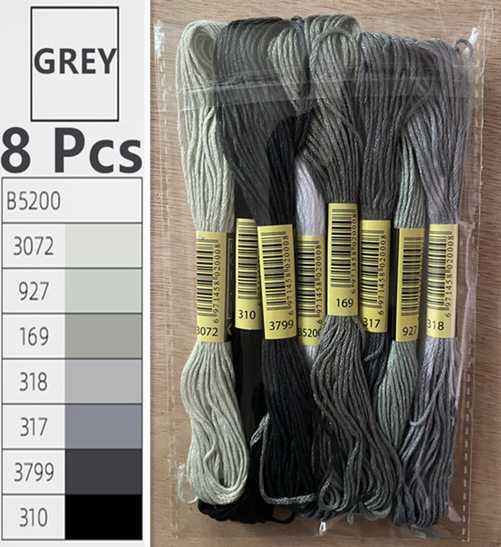 Embroidery Thread 447 Colors Embroidery Floss Cross Stitch Kit Premium Rainbow Embroidery DIY Threads Crafts Cotton Sewing Skein: Grey 8 Color