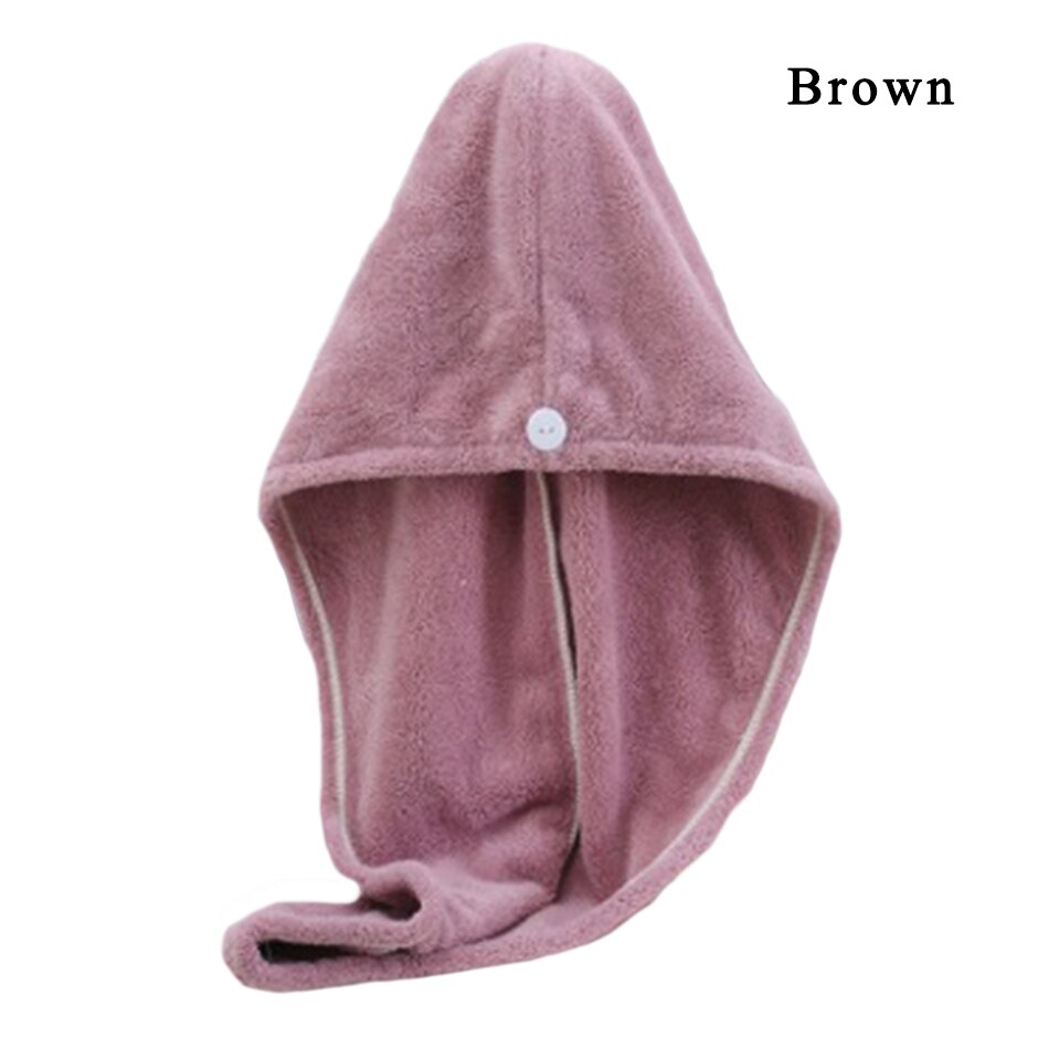 Microfiber Wisp Dry Head Hair Towel for Women Adult Bathroom Absorbent Quick-Drying Bath Thicker Shower Long Curly Hair Cap: Brown