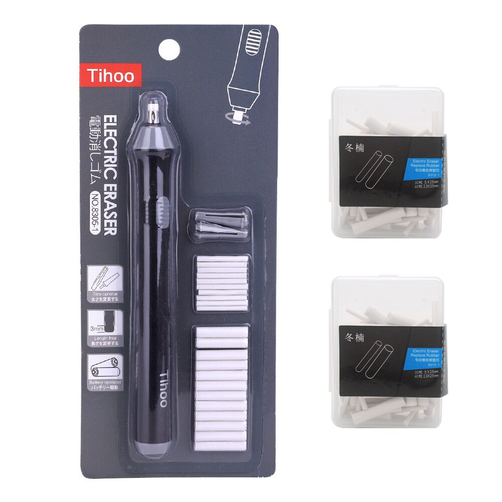 Electric Eraser 162 Refills Battery Powered Sketching Highlight Eraser Artists Stationery for Pencils Drafting/ Graphite Drawing: Black