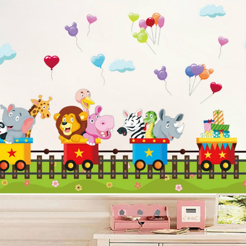 DIY Cartoon Animal Train Wall Stickers Kindergarten Children's Room Home Decorative Stickers Portfolio PVC Wall Stickers: Default Title