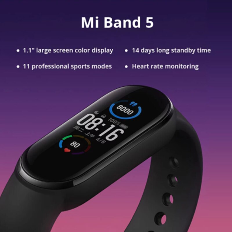 Xiaomi banda 5 versão global pulseira inteligente tela de toque miband 5 pulseira esporte rastreador de fitness monitor de freqüência cardíaca