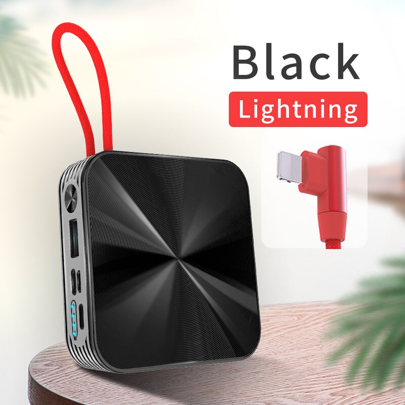 Draagbare Oplader Powerbank 1000Mah Slanke Power Bank Mobiele Telefoon Powerbank High End Mini Stof Bank Stroom Voor Iphone 12/Iwatch: Lightning Black