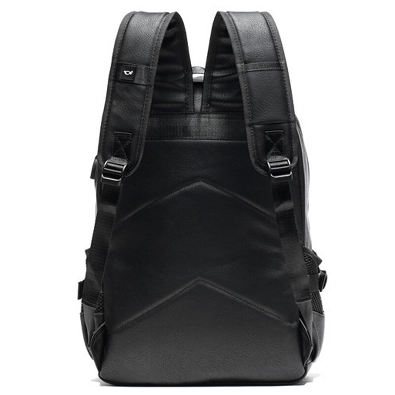 VICUNA POLO Leisure Leather Backpack For Men Unisex College Student Laptop Backpack Bags Solid Black Travel Backpacks