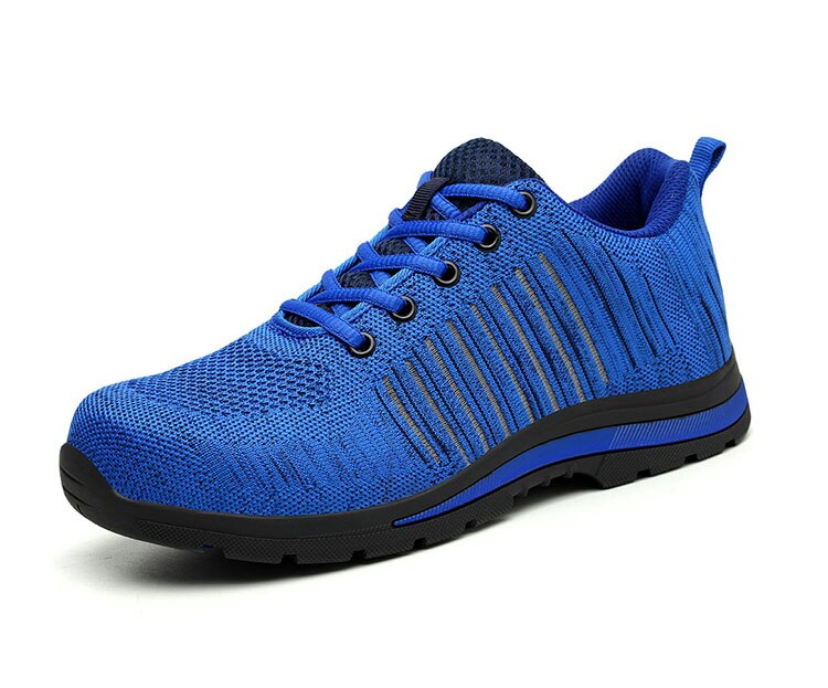 Arbeidsverzekering schoenen mesh licht ademend stalen neus sportschoenen anti-mijt steekbescherming veiligheidsschoenen heren werkschoenen: Blauw / 39
