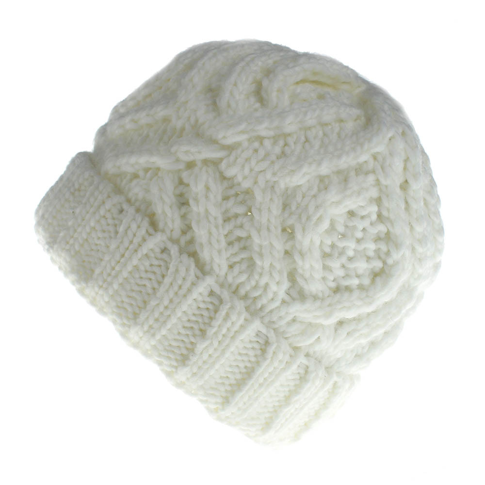Gorro de lana para mujer gorro de tejido de lana suave cuadrado en forma de diamante Otoño e Invierno cálido: white