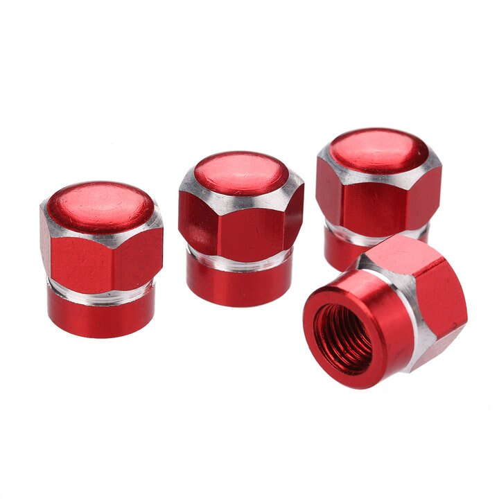 4 stuks aluminium auto wiel band ventieldopjes stofhoezen auto motorfiets luchtdichte ventieldopjes fiets styling zeshoek: Rood