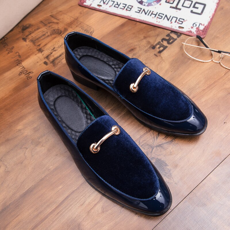 Fixsys män metall spänne klänning loafers manlig spetsig klänning oxfords andas man slip on bröllopsfest skor: Blå / 6