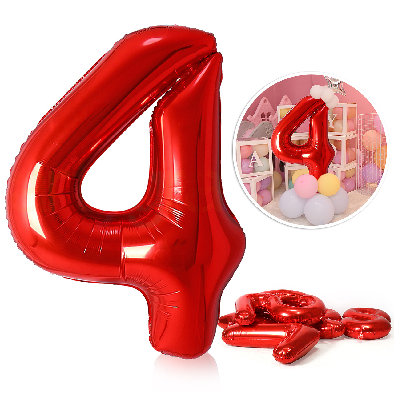 Globos de papel de aluminio rojo de 40 pulgadas, Globos con números de 0 a 9, decoración para de boda y feliz cumpleaños, Globos de figuras grandes para ducha: iridescent