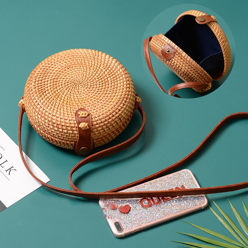 Zwart Wit Ronde Stro Tassen Vrouwen Zomer Rotan Tas Handgemaakte Geweven Strand Cross Body Bag Cirkel Bohemen Handtas Bali doos: A