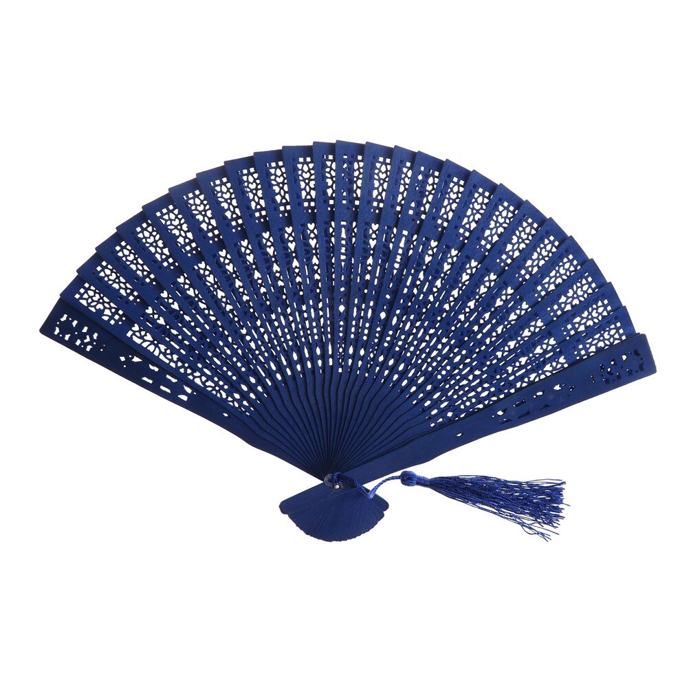 Multi Kleur Chinese Vintage Hout Holle Gesneden Hand Fan Opvouwbare Fan Pocket Fan Party Gunsten: Blauw