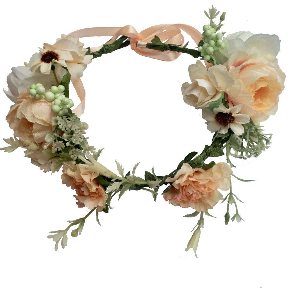Tocado de novia de boda niña tocado flor boda cinta para el cabello con guirnalda de flores Floral: Champagne