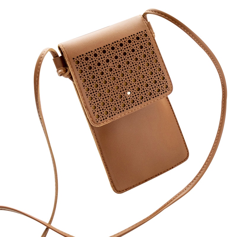 Mini sac bandoulière pour téléphone portable, pochette pour écran tactile, fenêtre transparente, DIN889: Marron