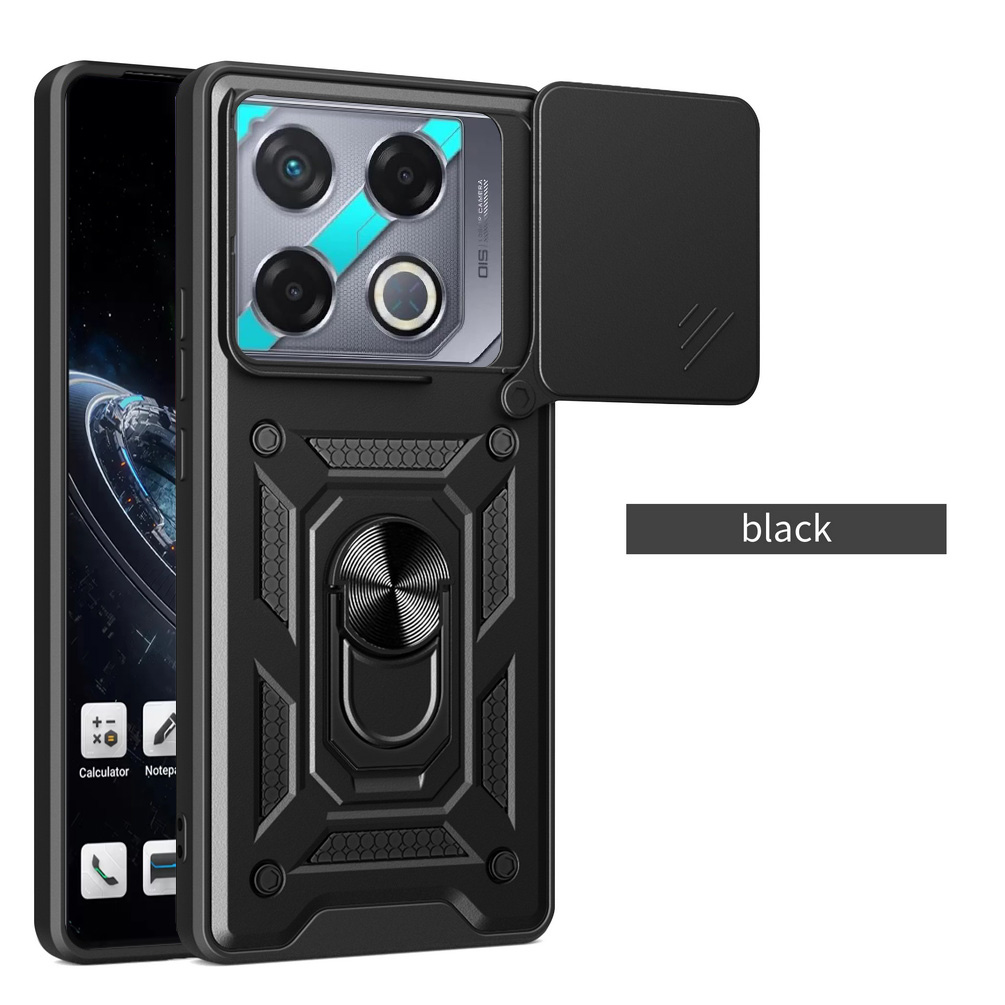 Funda protectora de cámara para INFINIX GT 20 Pro GT20 Pro Infinix Note 40 Pro + Note 40 Pro Note40 Armor cubierta de anillo híbrido: PU / Negro