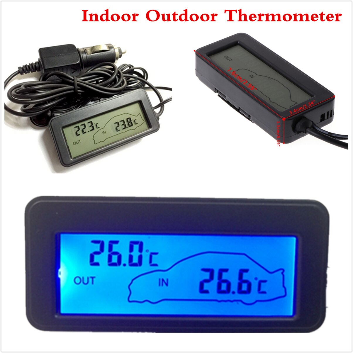 1PC Mini Lcd-scherm Digitale Thermometer Auto Inter/Exter Thermometer Ingebed Elektronische Digitale Thermometer 35