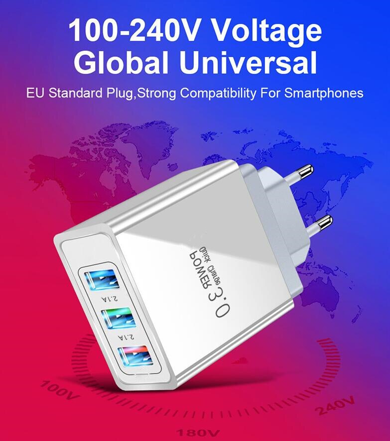 3 usb snelladers snel opladen 3.0 4.0 universele wandladers voor mobiele telefoons en tablets voor iphone 12 pro samsung oplaadlader