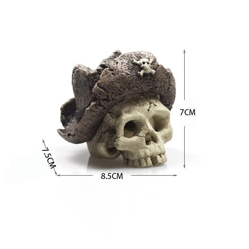 Resin Easter Island Head Bone Skull Statue for Lizards Terrarium Reptile Hide Cave Aquarium Fish Tank Landscape Decor Ornament: Pirate Skull