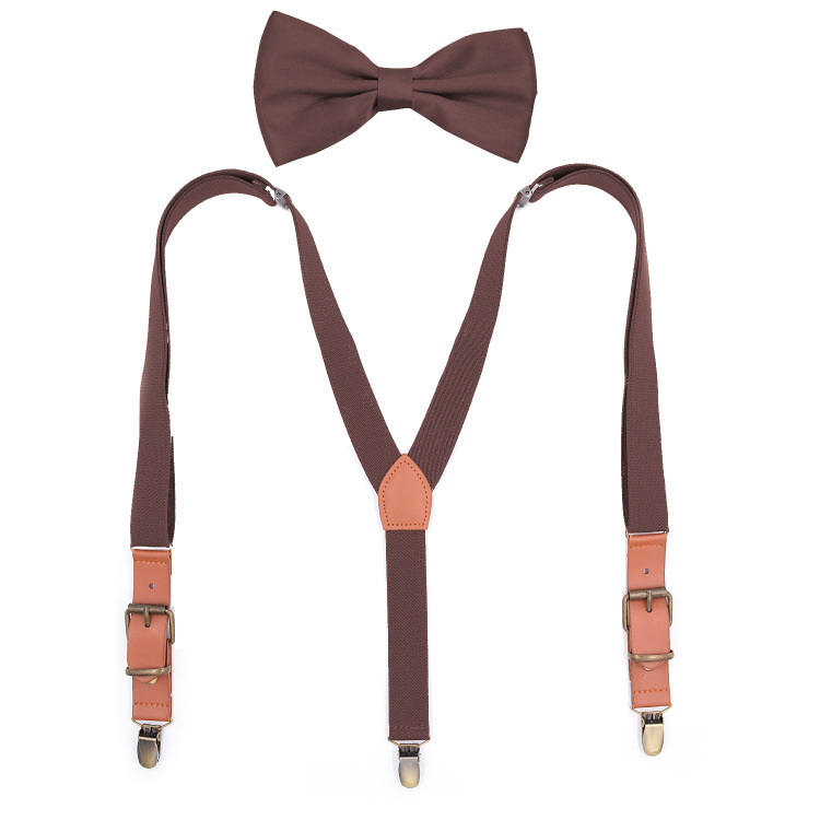 Ensemble de bretelles en cuir PU unisexe, Vintage, avec nœud papillon, ajustable, accessoires pour pantalons: coffee