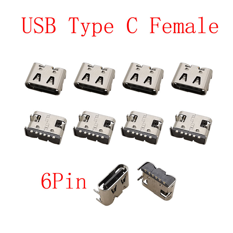 Connecteur USB Type C 2/6/16/24 broches, prise femelle, Port de chargement, SMD SMT PCB, soudure, bricolage, réparation, connecteurs de prise USB-C type-c, 10 pièces: MULTI